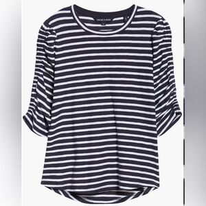 Veronica Beard Navy & White Stripe Cotton Waldorf Tee Size XL